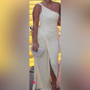 MARMAR HALIM One-shoulder draped plissé-silk gown (Celebrity designer)